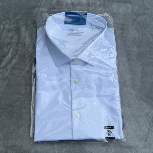 Calvin Klein Slim Fit Non-Iron Dress Shirt Mens XXL Tall 18.5 36/37 White New - Picture 3 of 5